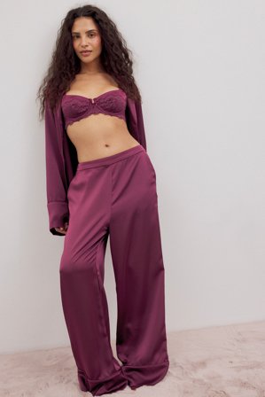 NA-KD Pantalon de pyjama en satin - Vêtements de Nuit - Bordeaux - XS
