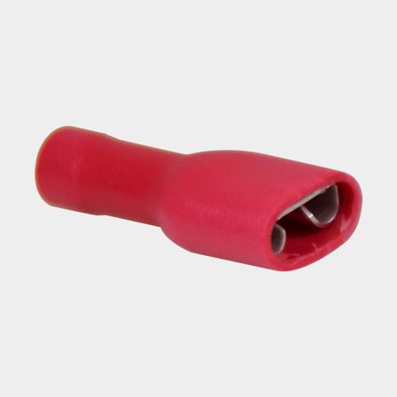 Fully insulated female blade terminal housings, 6.4 x 0.8 mm, fits cable 0.5 - 1.5 mm², 10-pack, red