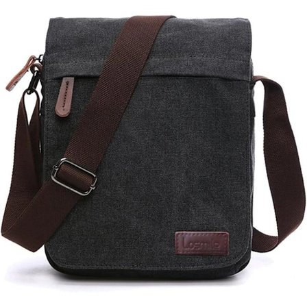 Herre skuldertaske, crossbody taske i kanvas, 13,3-tommers laptop taske