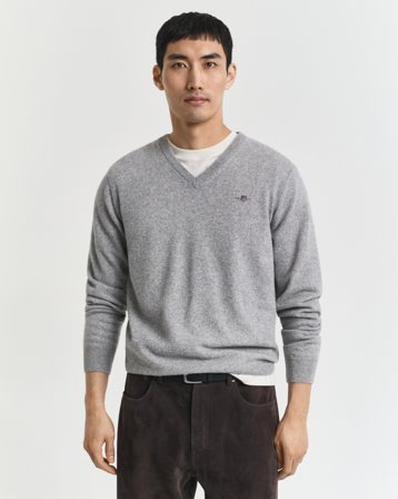 GANT Herren Superfine Lambswool V-Neck Pullover (S) Grau