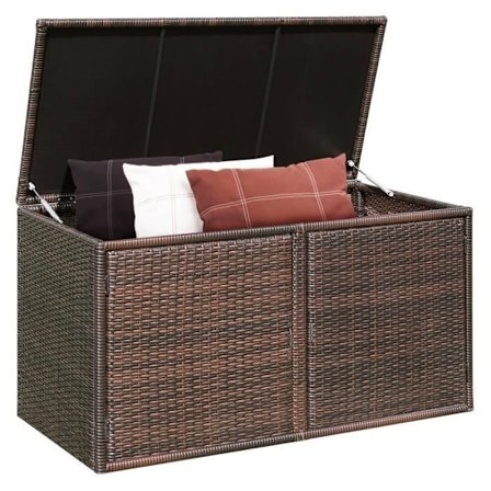 COSTWAY Garden Storage Box 335L PE-rottinki, Max 120 kg, teräsrunko 2 hyllyllä 115 x 60 x 65 CM ruskea