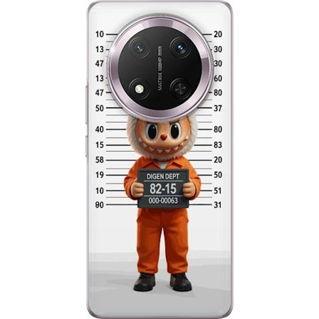 Yhteensopiva Puhelinkuori Honor Honor Magic7 Lite Söpö piirretty pupuhahmo vankilavaatteissa ja vankinumerolla taustana mittamerkinnät