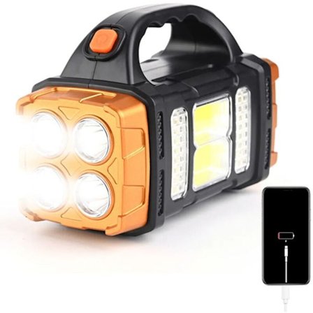 Solcelledrevet LED-lommelygte med USB-genopladelig, lommelygte COB-arbejdslys, vandtæt solcellelys til udendørs camping