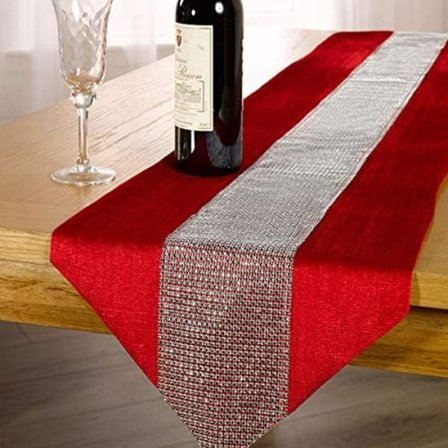 Time to Sparkle Luksus Velvet Diamant Bordløber Tyk Velvet Chenille Satin med Kvaster Jul (Velvet-RØD, Løber 32x250cm)