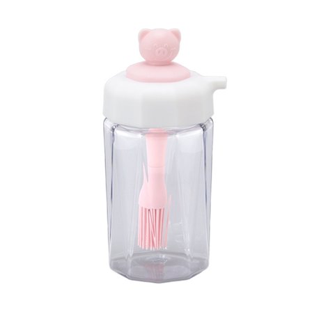 Silikonoljedispenser med børste, kjøkkenflaske med dobbel funksjon, rosa