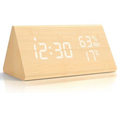 Træ Digitalt Vækkeur, Digitalt Ur med Snooze/Dato/T