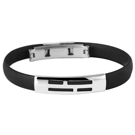 Armband i Svart & Silver -Rostfritt Stål & Gummi -Tribal Mönster