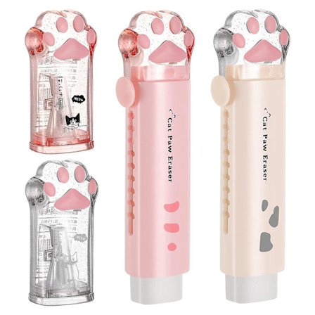 4 stk Søte Katt Blyantspisser og Kattformet Tilbaketrekkende Viskelær Kawaii Blyantspisser Tilbehør