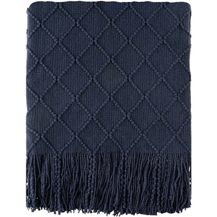 Marineblå tæppe med diamantmønster - Strikkede tæpper til indendørs og udendørs brug til sofa og boligindretning