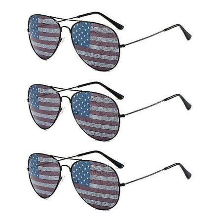 3-pakning Bulk Usa America Briller - Amerikansk Flagg Aviator Solbriller - Patriotisk Tilbehør til 4. juli, Svart