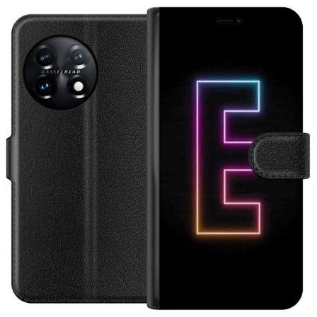 Kompatibel Tegnebogsetui til OnePlus OnePlus 11 Minimalistisk neonbogstav E i lyse farver mod mørk baggrund i moderne og stilren design
