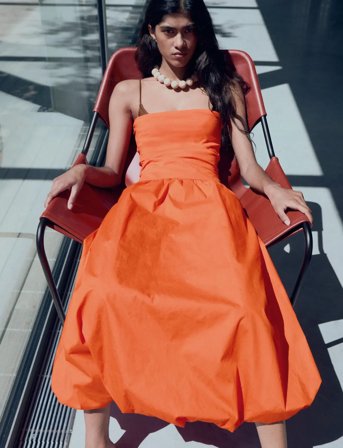 Mango Combined Knitted Balloon Dress - Orange - XS