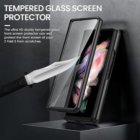 Læderetui Kompatibelt Med Samsung Galaxy Z Fold 3 Med S Pen Holder & Front Screen Protector