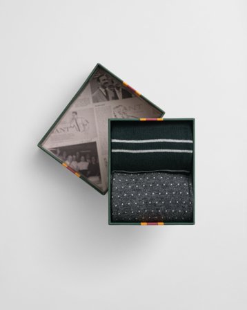 GANT Herren 2er-Pack Socken Streifen & Minipunkte in Geschenkbox (43-45) Grün