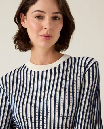 Lexington Multi striped short sleeve knitted sweater, blue