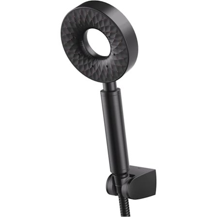 Duschhuvud Svart Runt Självrengörande Handdusch 3 Lägen Universal Duschhuvud ABS Duschhuvud i plast med 150 cm duschslang, ABS Duschhållare (A)