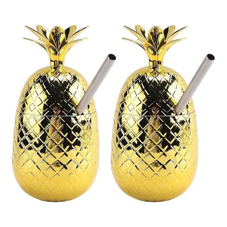 2 kpl Ananas Juomakupit, 450 ml Ananas Muki Joustavalla Pillillä, Havaijilainen Luau Juhlakuppi
