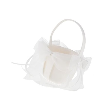 Stor Blå Satinblommig Flickkorg med Stort Tyllband Bröllopsfesttillbehör