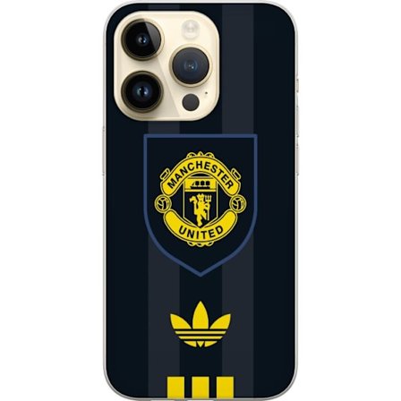 Kompatibelt Mobildeksel til Apple Apple iPhone 15 Pro Manchester United Adidas logo skjold fotballklubb plakat Premier League retro gul svart design k