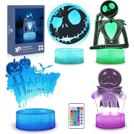 3D Illusion Anime Lampe, 4 mønstre 16 farveændringer med fjernbetjening, julefødselsdagsgaver Halloween-indretning til børns soveværelse