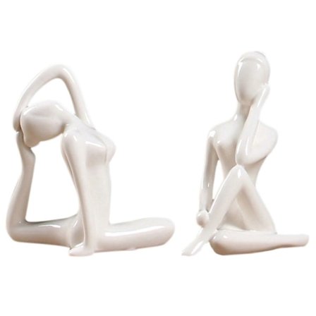 2x Abstrakt Kunst Keramisk Yoga Stillinger Figur Porcelen Yoga Dame Figur Statue Hjem Yoga Studio Dekor