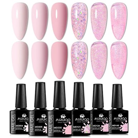 6st All-season Gel Nagellack Set Nude Rosa Röd Glitter Semi Permanent UV Gel Polish Kits Allt För Manikyr Soak Off Vernis