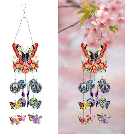 Diamantmaleri Vindklokker, Solfangere Kunst Vindklokke Sæt Dobbeltsidet 5D Sommerfugl og Kolibri Hængende Ornament til Voksne