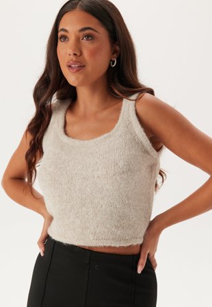 Pieces - Pcruno Sl O-neck Crop Knit Top - Dove - Kläder - - Bubbleroom