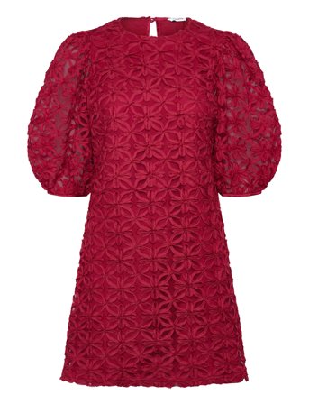 3D Flower Puff Sleeve Dress Red Bubbleroom