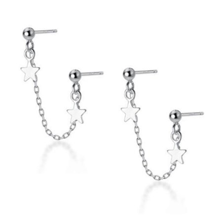 Stjerne Hænge Ørestikker S925 Sterling Sølv Minimalistisk Kvast Kæde Hænge Drop Kugle Øreringe Stikker Piercing Søde Smykker til Kvinder Piger