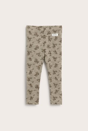 Newbie | Blommig leggings i merinoull | Melerad beige
