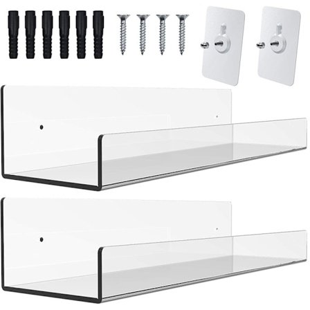 2 stk. 15" usynlige akryl flydende hylder til børneværelse, moderne vægmonteret legetøjsopbevaringshylde, billedhylde, gennemsigtig af CQ Acrylic