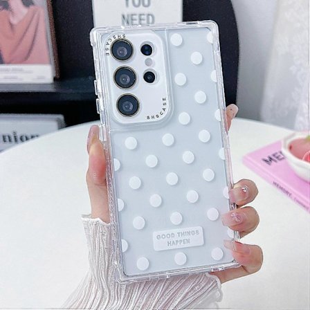For Samsung Galaxy S25 Ultra Deksel Klar PC+TPU Telefondeksel med Polkadotmønster og Linsefilm