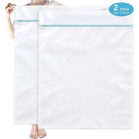 Stor vasketøjsnet Vasketøjspose XXL 90x110cm 2-pak Vasketøjsposer Genanvendelige vasketøjsposer med lynlås Stor til vasketøjsposer Vasketøjspose 