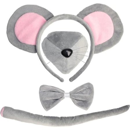 Musdräkt Tillbehörssats - Musöron Hårband Svans Näsa och Fluga, Råttdräkt Tillbehörssats