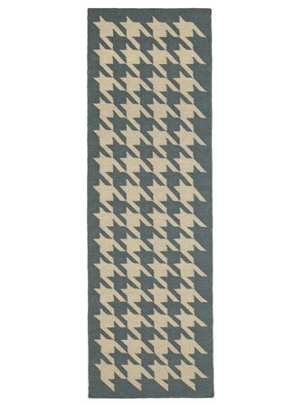 Petit Houndstooth Tapis - Bleu/Beige 80X250 Laine, Dans Un Style Moderne