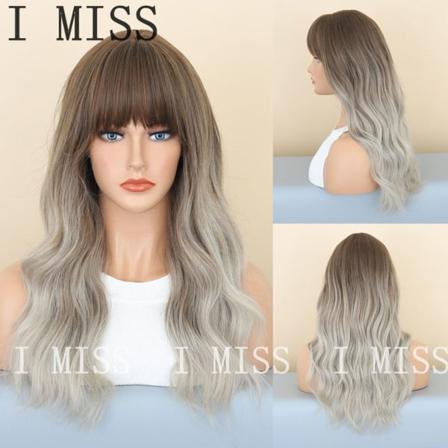 Naisten peruukki Muoti Gradientti Harmaa Ruskea Keskipitkä Kiharat Hiukset