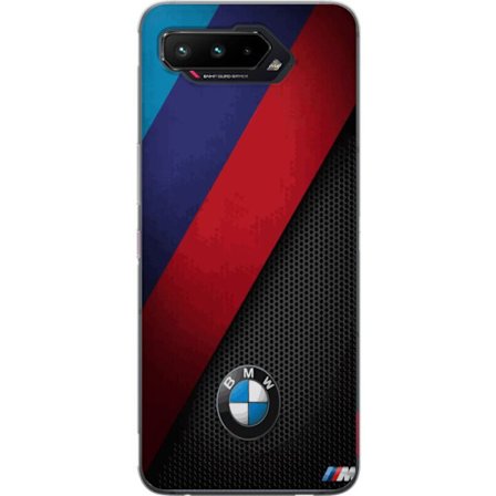 Kompatibelt Mobilskal till Asus Asus ROG Phone 5 Abstrakt BMW-inspirerad design med diagonala färgfält i blått, rött och svart mot perforerad meta