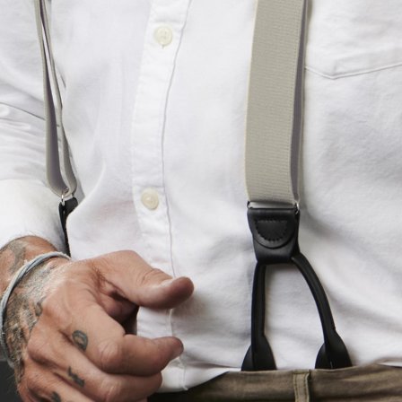 Bretelle larghe grigio chiaro con attacchi per bottoni per uomini - Bretelle per bottoni