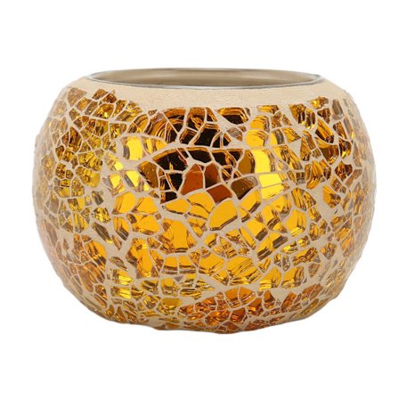 Mosaikljusstake Handgjord Utsökt Romantisk Guld Glas Ljusstake Tealight Ljusstake för Matsal