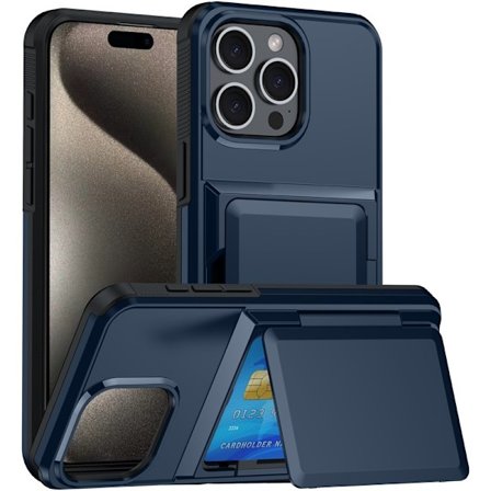 Etui til iPhone 14 6.1 Marineblå kortspor 2 i 1 flip lommebok anti-fall