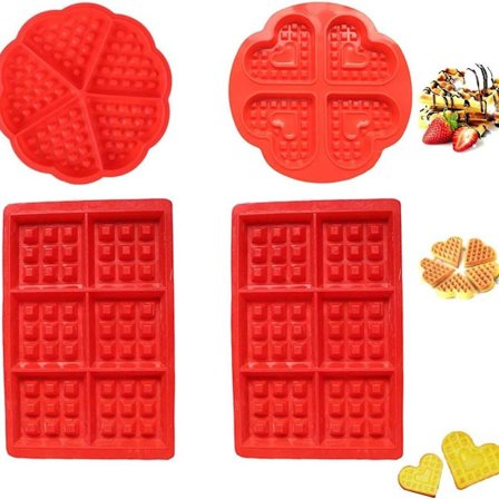 Sæt med 4 silikone vaffelforme kageforme bageforme i høj kvalitet
