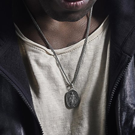 Sanctus | Vintage náhrdelník zázračná medaile stříbrné barvy pro muže - Ocelové řetízky