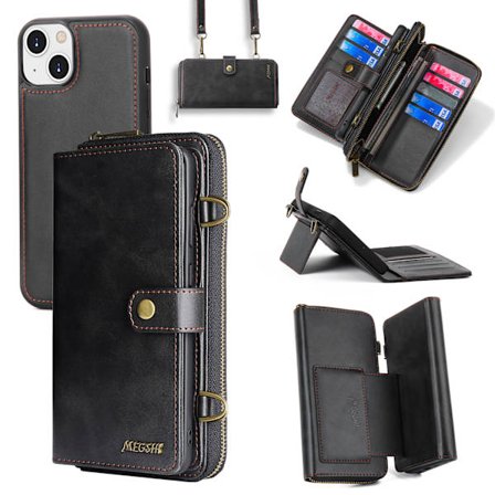 Læder Business Flip Telefon Cover, Til Apple Iphone 13 (2021) 6.1 Tommer Stend Funktion Folio Stødsikkert Cover Wallet [kort Holder] (farve : Sort