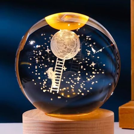 3D Månelanding Krystalkugle Natlampe, Månelandingslampe, Dekorativ Glas Kugle Papirvægt Krystal Havdyr Dekorationer til Hjemmet
