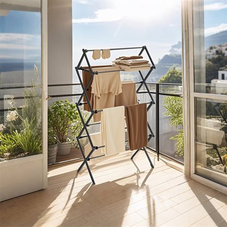 Kokoontaitettava vaatteiden kuivausteline teräsrungolla 34 x 74 x 137 cm