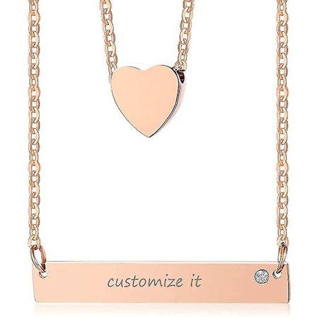 Personligt Tilpasset Navn Dato Besked ID Bar Hjerte 2 Lag Til Pige
