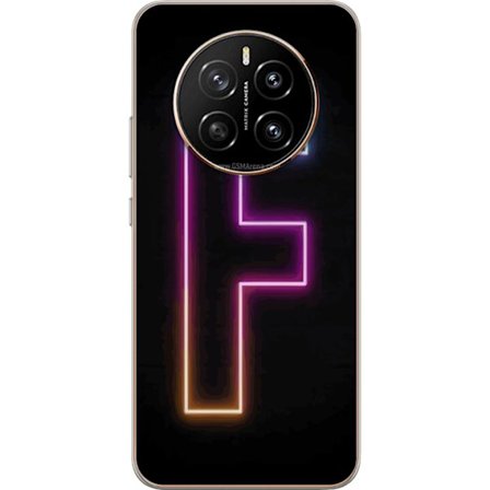 Yhteensopiva Puhelinkuori Honor Honor Magic7 Neonkirjain F vaaleanpunaisella, sinisellä ja keltaisella valokehyksillä tummaa taustaa vasten, graafin
