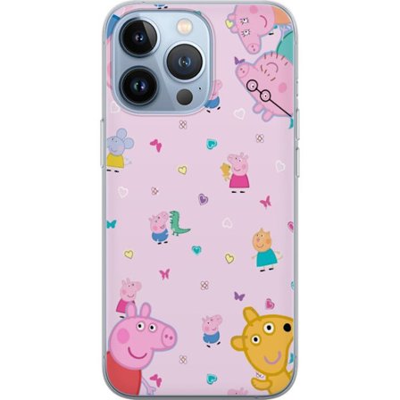 Kompatibelt Mobildeksel til Apple iPhone 13 Pro Peppa Gris med en baby i armene, mamma gris motiv i fargerik og myk barneillustrasjon med hjerter