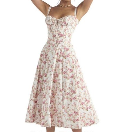 Mote Print Bustier Sommerkjole Snøring Blonde Ermeløs Kjole For Kvinner-Yvan